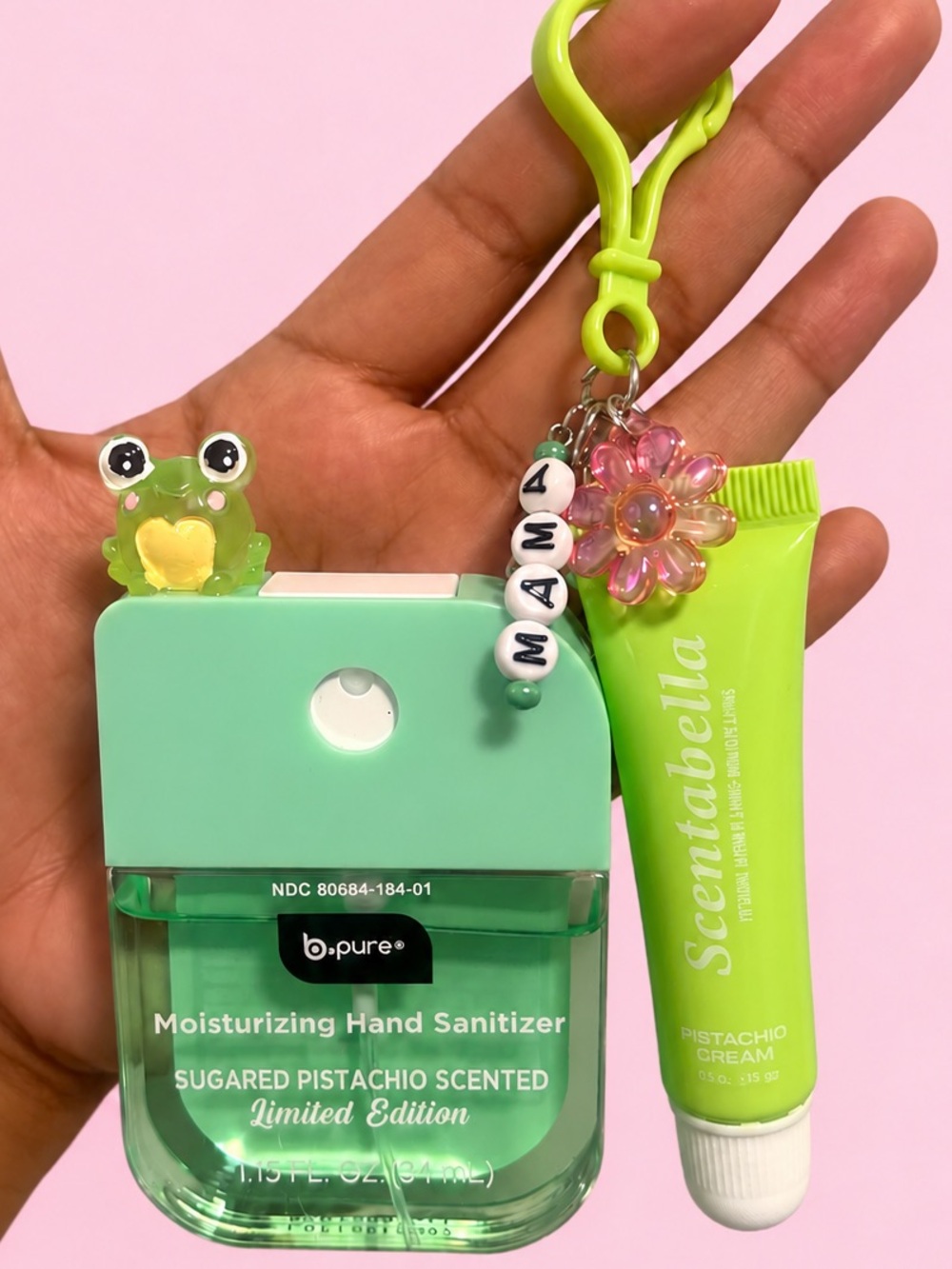 b.pure Hand Sanitizer and Scentabella Cream Keychain Set